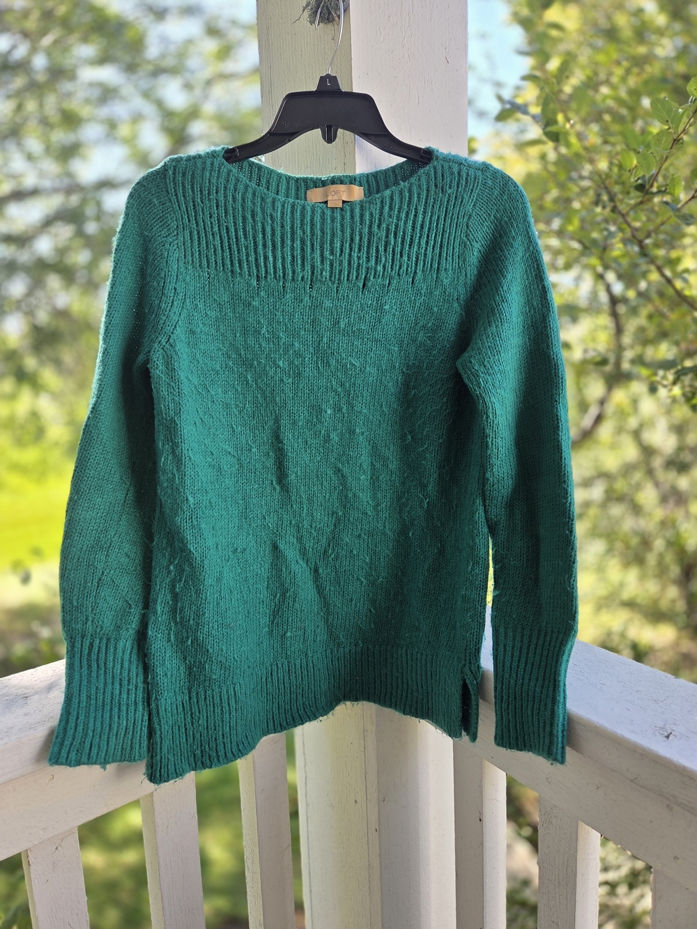 LOFT Teal Rib Yoke Crewneck Sweater